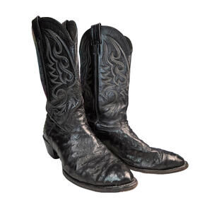 Larry Mahan Vintage Western Black Full Quill Ostrich Leather Cowboy Boots 12 D